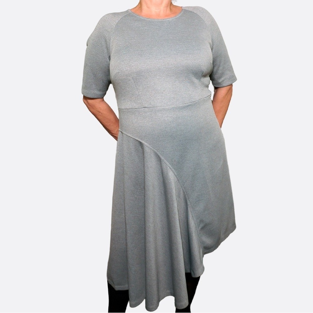 ELOQUII Gray Ponte Asymmetrical Hem Midi Dress 2X XXL Plus Size Modern Business